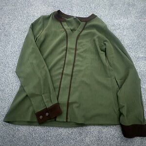 Green Long Sleeve Blouse with Black Trim